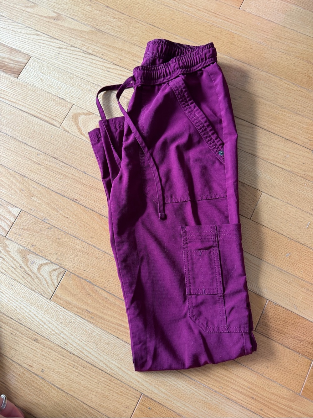 Plum Drawstring Cargo Scrub Pants